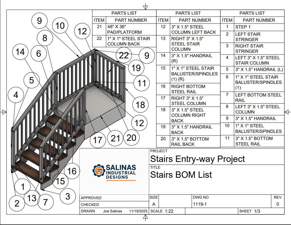 Stairway Dimensioned BOM List Stairway Dimensioned BOM List